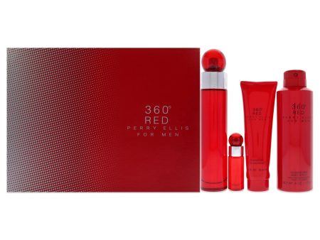 360 Red by Perry Ellis for Men - 4 Pc Gift Set 3.4oz EDT Spray, 6oz Body Spray, 3oz Shower Gel, 7.5ml EDT Spray For Sale