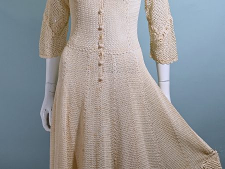 Vintage 1930s Cream Crochet Dress, Cottagecore Wedding XS S Online Hot Sale