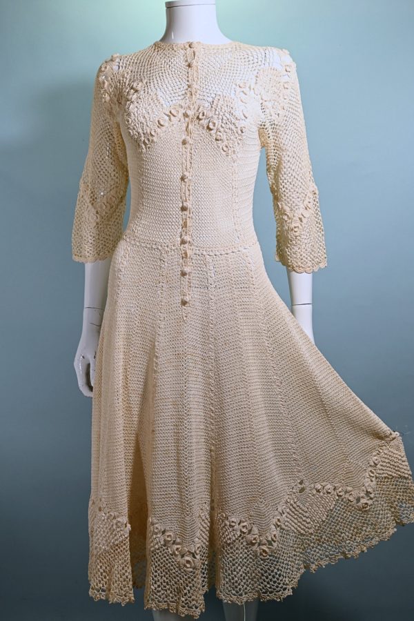 Vintage 1930s Cream Crochet Dress, Cottagecore Wedding XS S Online Hot Sale