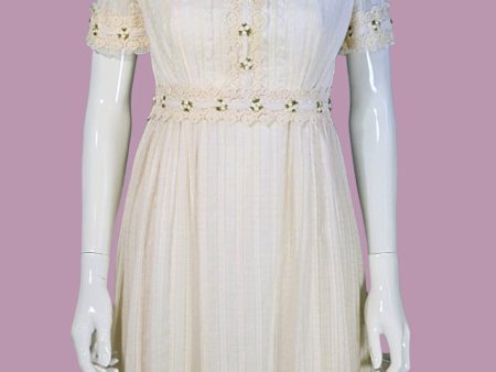 Vintage 60s MOD Cream Maxi Dress, Empire Waist Wedding Festival Party Dress S Online