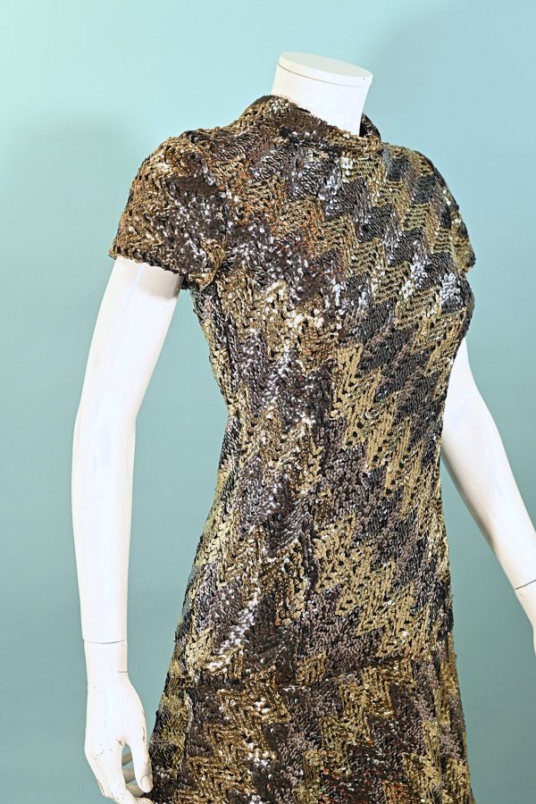 Pat Sandler 60s Mod Sequin Mini Dress, Silver Gold Very Sparkly Party Dress S Hot on Sale