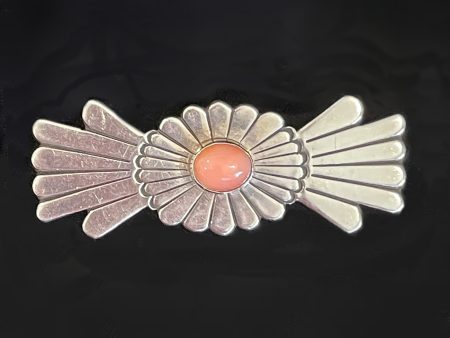 Leo Tsinajinnie Large Navajo Sterling Silver Coral Conch Brooch, Hallmarked LT 27.2 Grams For Cheap