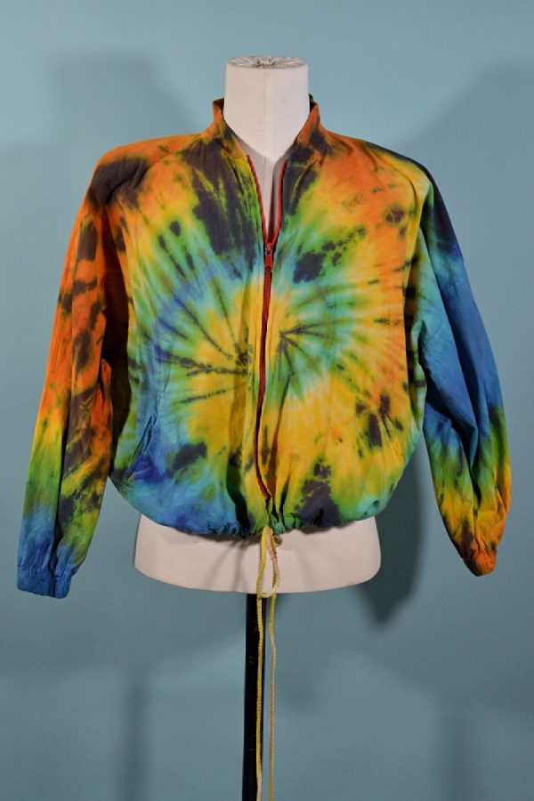 Vintage Rainbow Tie Dye Zip Front Jacket, Relaxed Fit Unisex S M Fashion