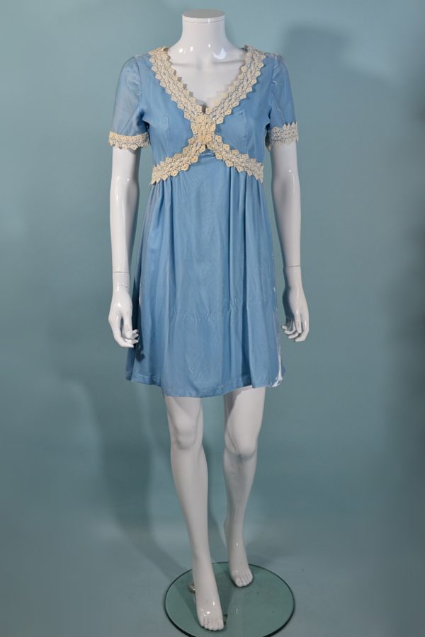 Vintage 1960s Baby Blue Velvet Lace MOD Dress S Online Sale