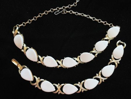 White Lucite Thermoset Demi Parure Bracelet Necklace Set, MCM Costume Jewelry Supply