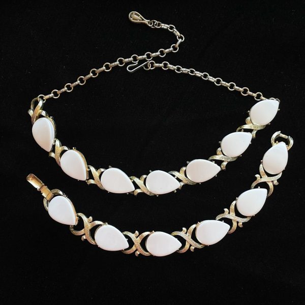 White Lucite Thermoset Demi Parure Bracelet Necklace Set, MCM Costume Jewelry Supply