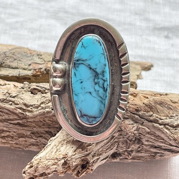 Vintage Silver Turquoise Native American Ring, Signed SS Size 11 Fashion