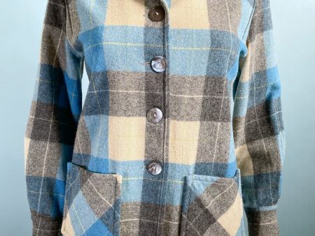 Vintage 40s 50s Wool 49er Jacket, Blue Cream Grey Plaid XS P Online now