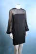 Vintage 60s Mod Black Chiffon Cocktail Party Dress, Full Poet Sleeves + Rhinestone Cuffs S Online now