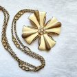 Vintage Enamel Flower + Rhinestone Pendant Necklace, Gold Tone Hippie Necklace Online