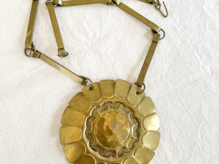 Vintage Brass Handmade Modernist Necklace, Boho Hippie Pendant Necklace Online Sale