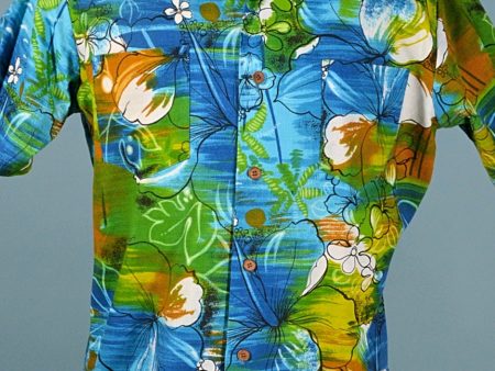 Vintage 60s 70s Hawaiian Barkcloth Aloha Shirt, The Broadway made in Japan Size M Hot on Sale