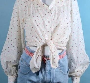 Vintage 70s Blouse Novelty Print Tiny Cherry Pattern  M Online