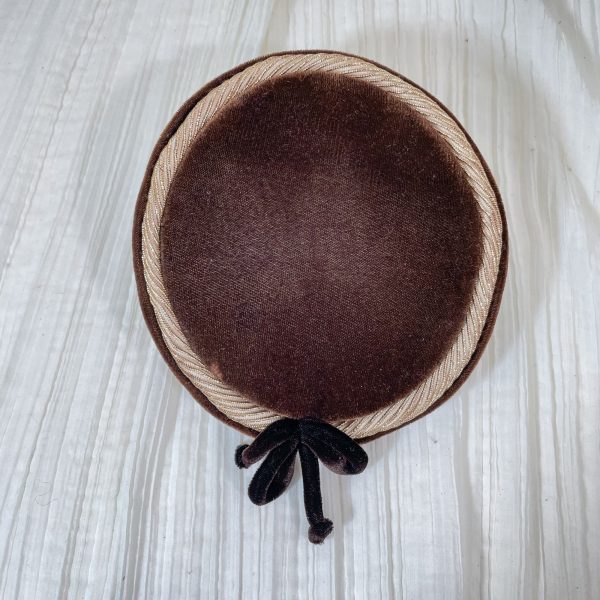 Vintage 50s Brown Velvet Hat w Trim & Bow S Online