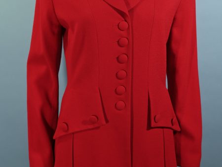 Vintage 80s Red Wool Long Fitted Blazer, Sunny Names SZ 4 Cheap