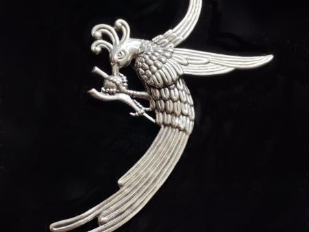 Vintage 40s Los Castillo Sterling Bird Brooch, Large Aztec Quetzacoatl Pin For Sale