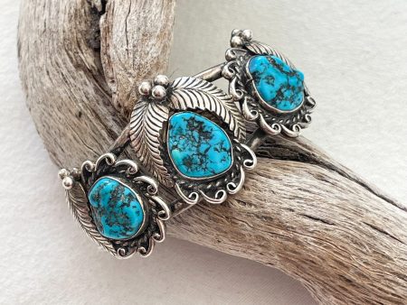 JW Navajo Sterling Silver Turquoise Nugget Cuff Bracelet, Navajo Silver Bracelet *Read Sizing* Sale