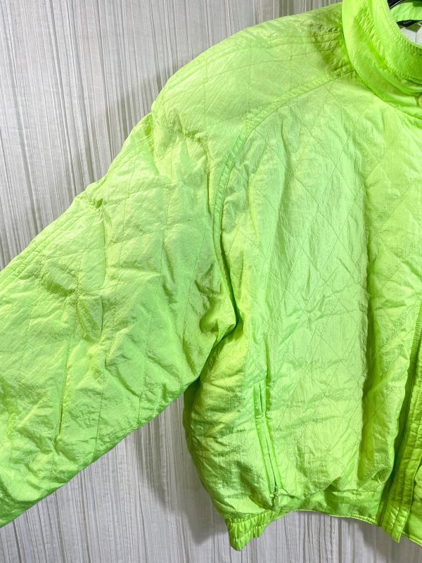 Vintage Fera Neon Green Down Filled Ski Puffer Jacket SZ 12 For Sale