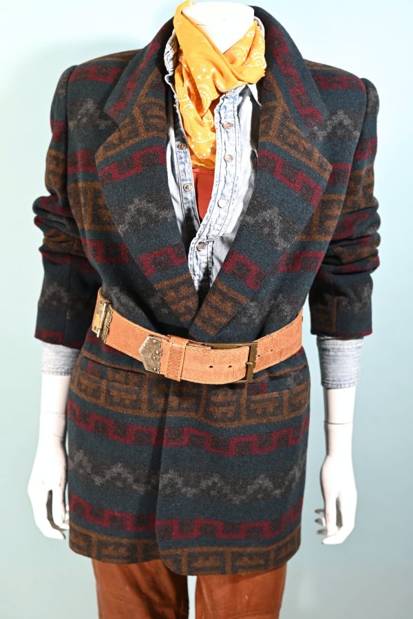 Vintage 80s Southwestern Indian Blanket Style Oversized Jacket Blazer L Fashion