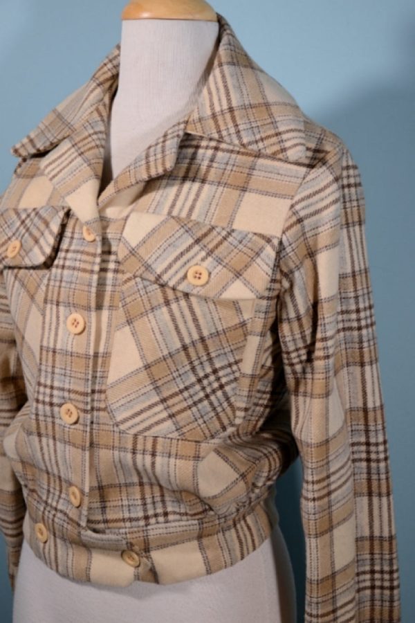 Trousers Up 70s Wool Plaid Bomber Jacket M For Sale