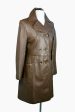 Vintage 60s Brown Leather Double Breasted Coat, Mod Hippie Leather Trench Coat S Discount