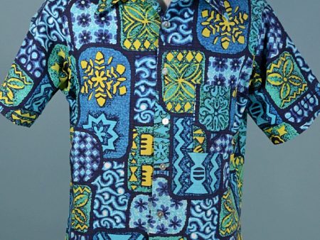 Vintage Hawaiian Shirt 60s 70s Polynesian Print, Cotton Barkcloth  Aloha Shirt Hot on Sale