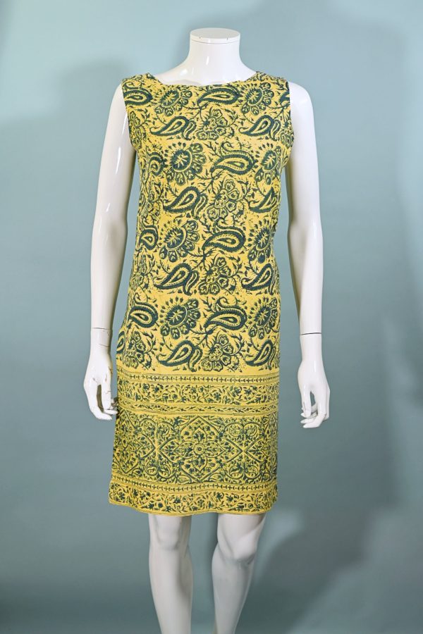 VTG 60s Indian Block Print Mini Dress, Hippie Dress from Western Costume XS S For Sale