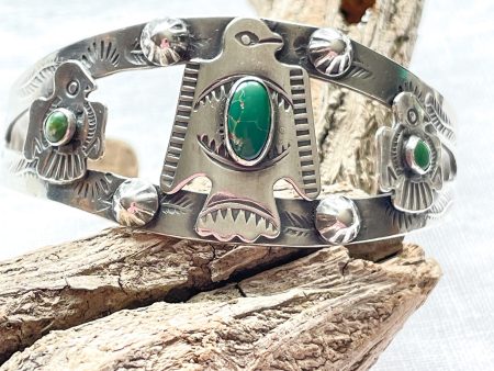 Vintage Fred Harvey Era Sterling Turquoise Thunderbird Bracelet Supply