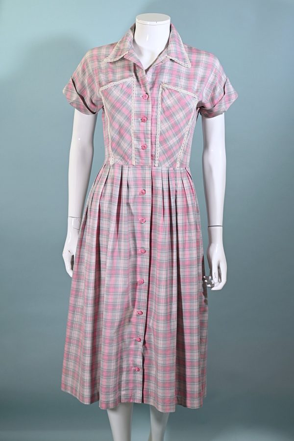 Vintage 50s Pink Grey Silver Cottagecore Dress, 26  Waist Online