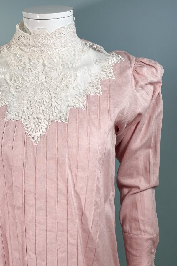 JG Hook Pink Vintage Victorian Style Granny Linen Lace Blouse SZ 6 Petite Online Sale