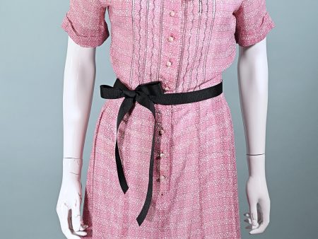 Vintage 40s Pink Sheer Print Dress Pearl Buttons, 27 In Waist For Cheap