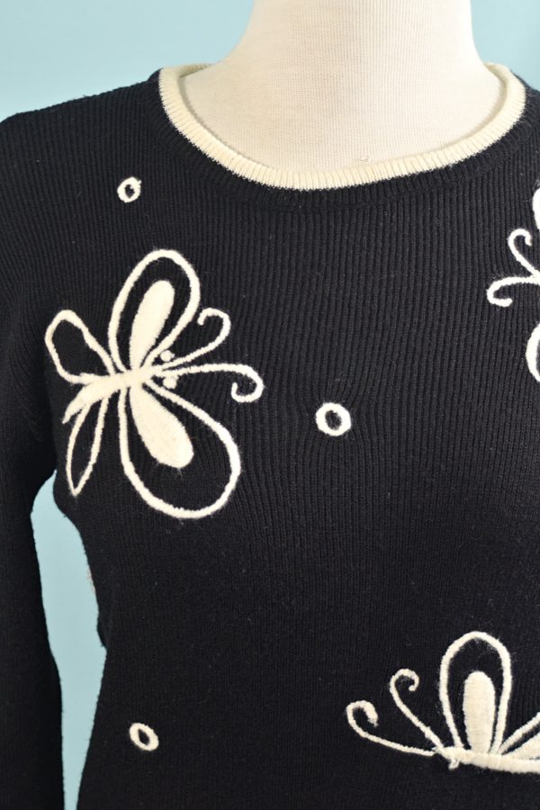 Vintage 60s Mod Hippie Butterfly Embroidered Pullover Sweater XS S Online