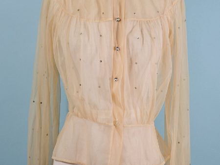 Vintage 40s Sheer Blouse with Rhinestones, Some Damage OK for Costume Study Display Online now