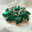 Vintage Emerald Green Domed Pear Shaped Rhinestone Brooch, Heart Details Hot on Sale