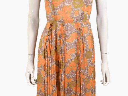 Vintage 60s Semi Sheer Orange Floral Print Dress, S 26  Waist Online now