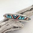 R L Yuselew Zuni Sterling Silver Cuff Bracelet, Onyx Coral Turquoise Bracelet 23.8 G Online Sale