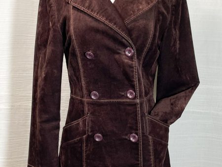 Vintage Mod 60s Brown Velvet Outerwear Jacket, Double Breasted Fitted Mini Coat Jacket 36 XS Online Sale