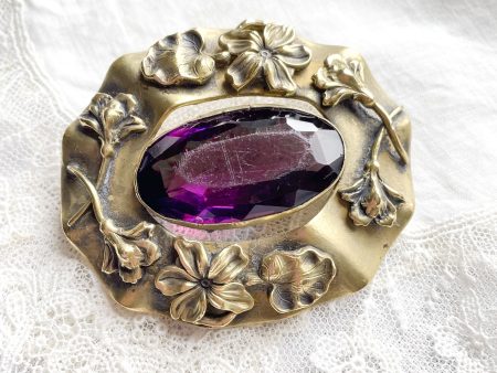 Vintage Antique Victorian Edwardian Brooch, Amethyst Glass Stone Online Sale