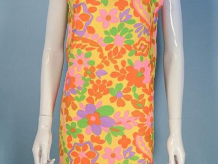 Vintage 60s Mod Yellow Floral Mini Dress S Sale