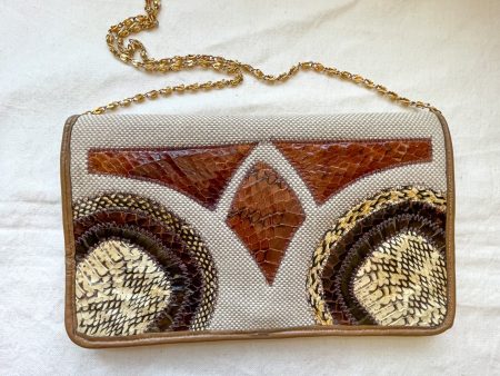 Vintage Cloth Genuine Snakeskin Applique Clutch Handbag + Metal Strap Online