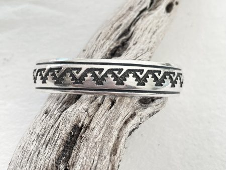 Thomas Singer Sterling Silver Cuff Bracelet, Navajo Etched Overlay Bracelet SZ 7  For Discount