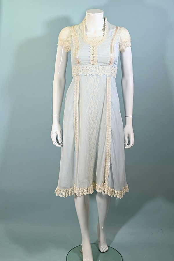 Vintage Gunne Sax Soft Blue & Lace Cottagecore Dress XS For Cheap