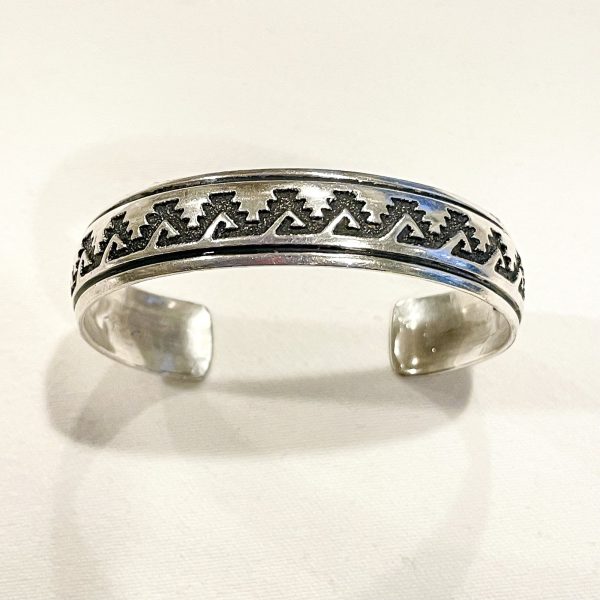 Thomas Singer Sterling Silver Cuff Bracelet, Navajo Etched Overlay Bracelet SZ 7  For Discount