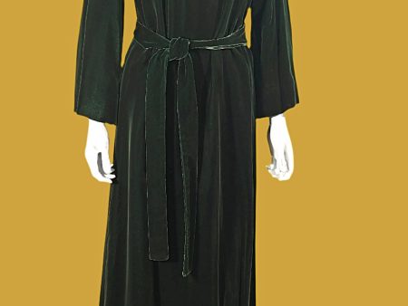 Vintage 60s Green Velvet Embroidered Caftan, I Magnin Bohemian Hippie Maxi Dress S For Discount