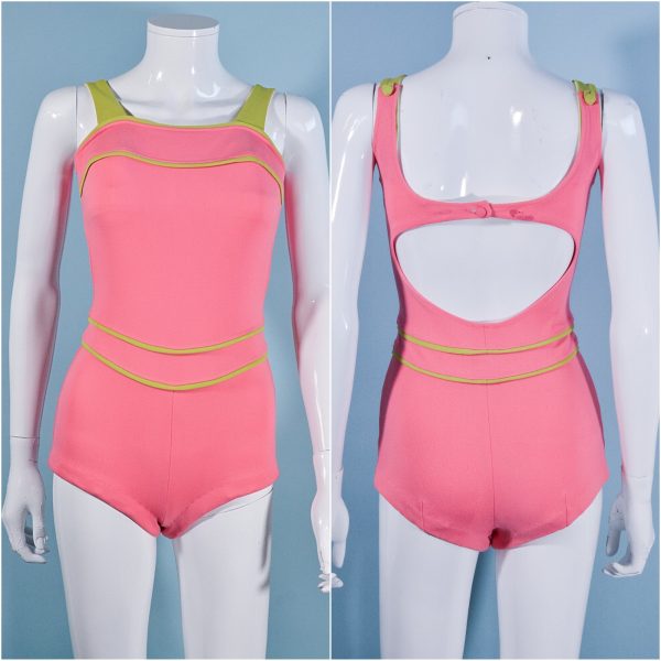 Vintage 60s Pink One Piece Swimsuit, Elizabeth Stewart Fit XS S Fashion