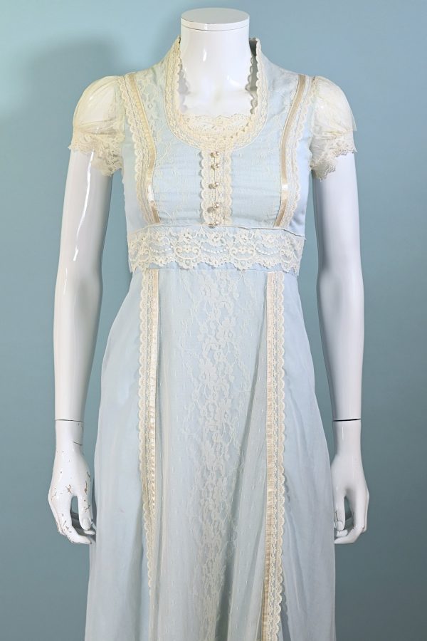 Vintage Gunne Sax Soft Blue & Lace Cottagecore Dress XS For Cheap