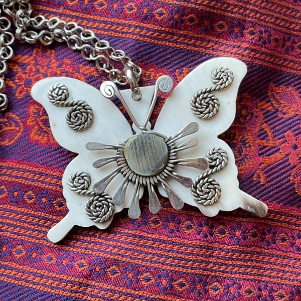 Vintage 60s 70s Butterfly Pendant Necklace, Handcrafted Necklace Online Hot Sale