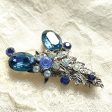 Vintage 40s Blue Rhinestone Crystal Brooch, Pot Metal Floral Brooch Hot on Sale