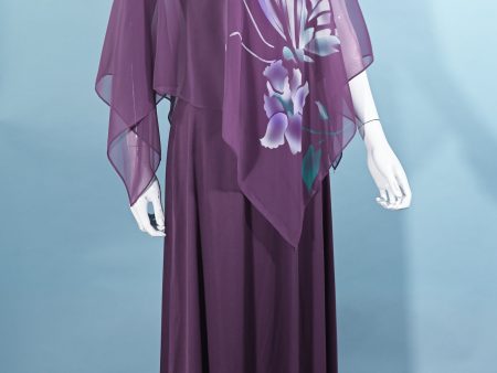 Vintage 70s Purple Maxi Dress w Capelet Coverup, Butterfly Cape Hippie Maxi Dress M For Discount