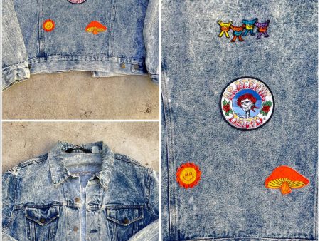 80s Acid Washed Denim Jacket Grateful Dead Patches, Dead Head Denim Jacket, Grunge Rocker Sale